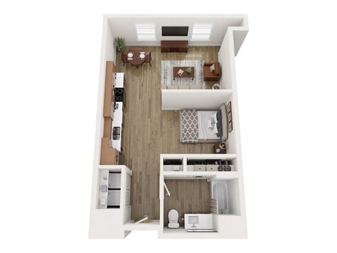 Floor plan for 1 bed, 1 bath, 585 sqft